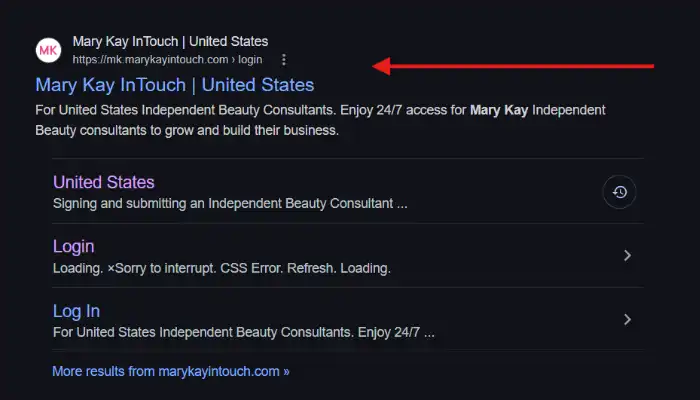 Screenshot of Mary Kay InTouch Official Login website Screenshot of Mary Kay InTouch Official Login website