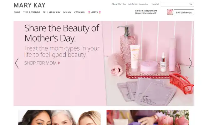 Screenshot of Mary Kay website Screenshot of Mary Kay website